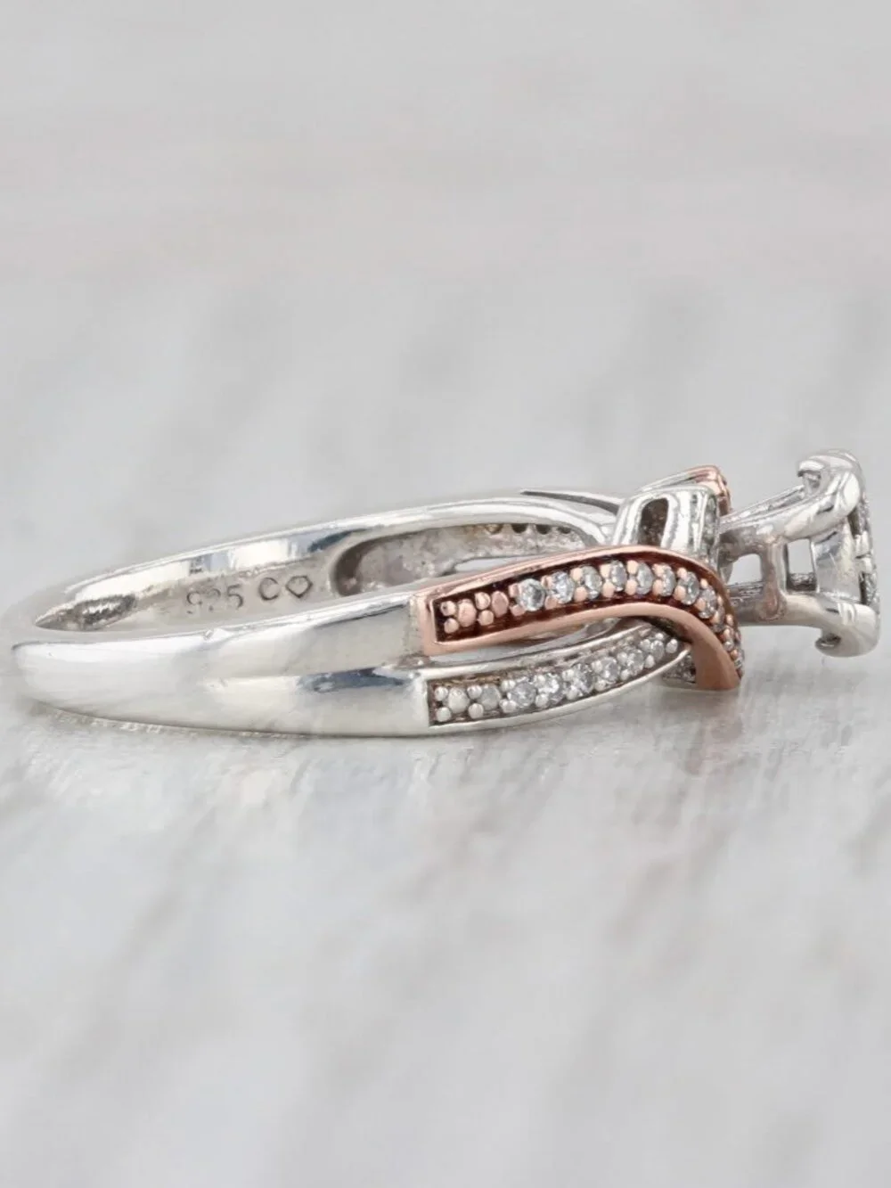 0.17ctw Diamond Cluster Engagement Ring 10k Rose Gold Sterling Silver Size 6.25
